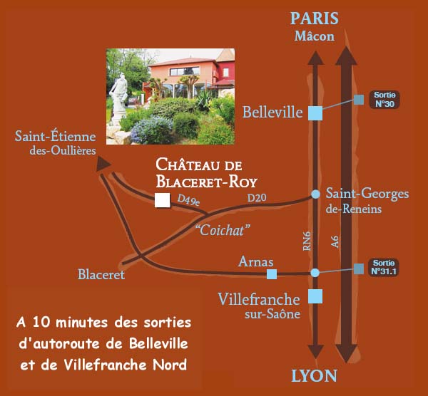 Plan d'Accès au Château de Blaceret Roy en Beaujolais