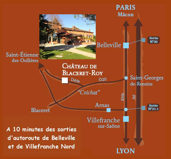 Plan d'Accès au Château de Blaceret Roy en Beaujolais